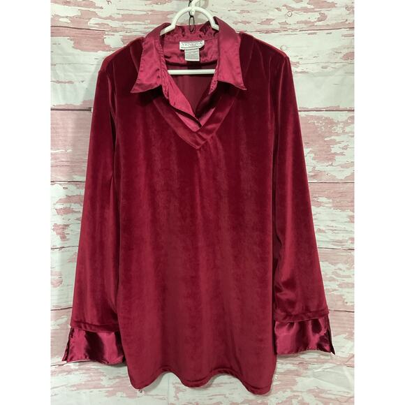 Vintage Venezia Velour Blouse Size 1X Cranberry - Picture 2 of 10
